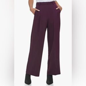 NWT Calvin Klein Aubergine Wide Leg Dress Pants Size 10 High Rise